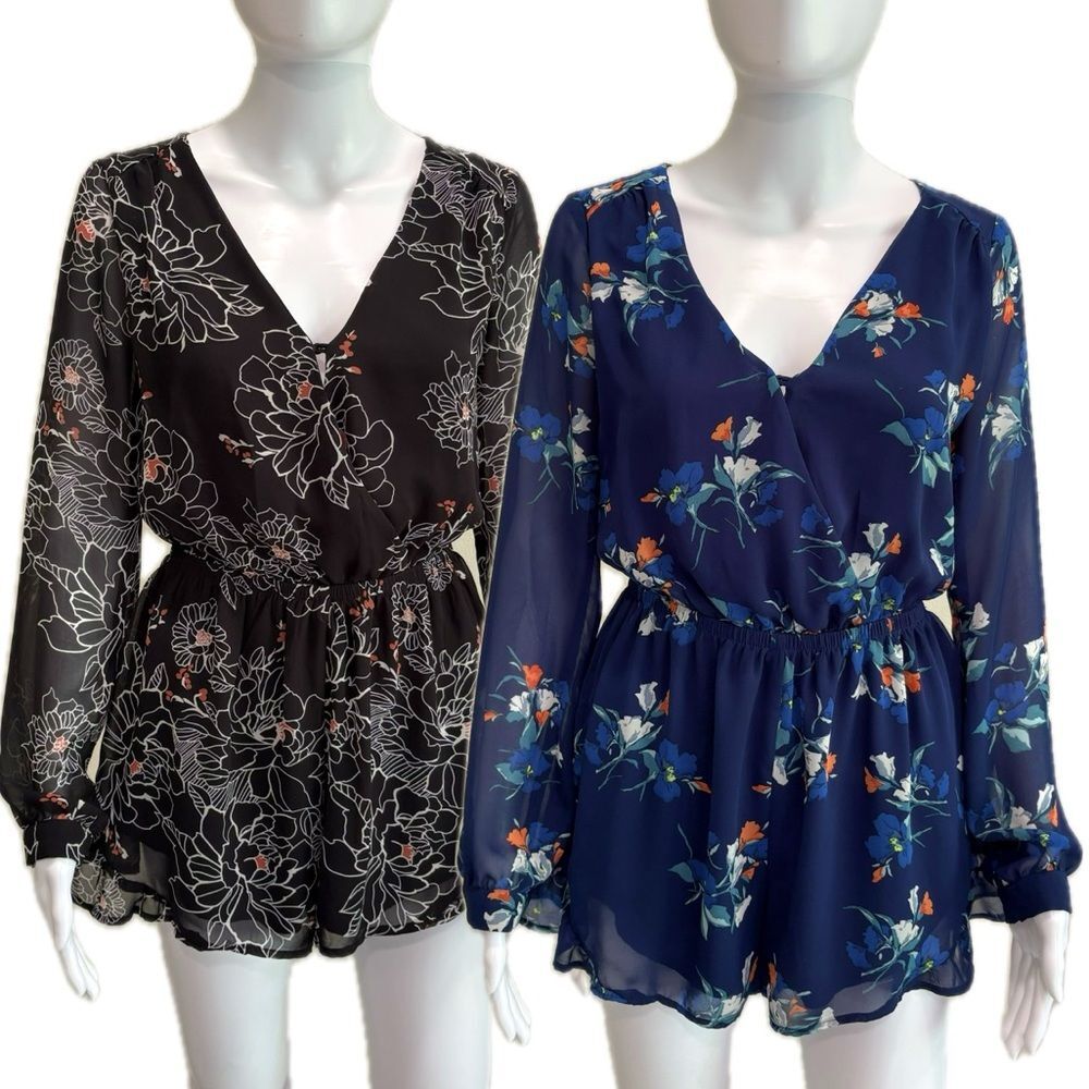 ASTR Floral Long Sleeve Romper Bundle Size XS Sheer Long Sleeve V-Neck Fairycore